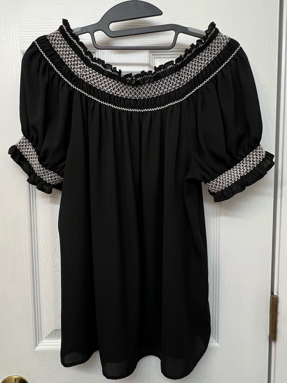 Express Black Off-Shoulder Smocked Trim Shirt